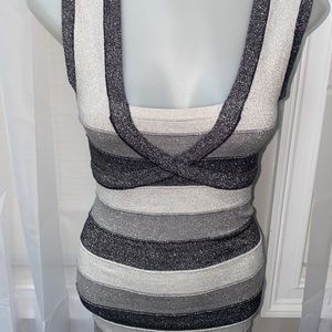 G by Guess Silver‎ Grey Striped Dress Body-con Sparkly
